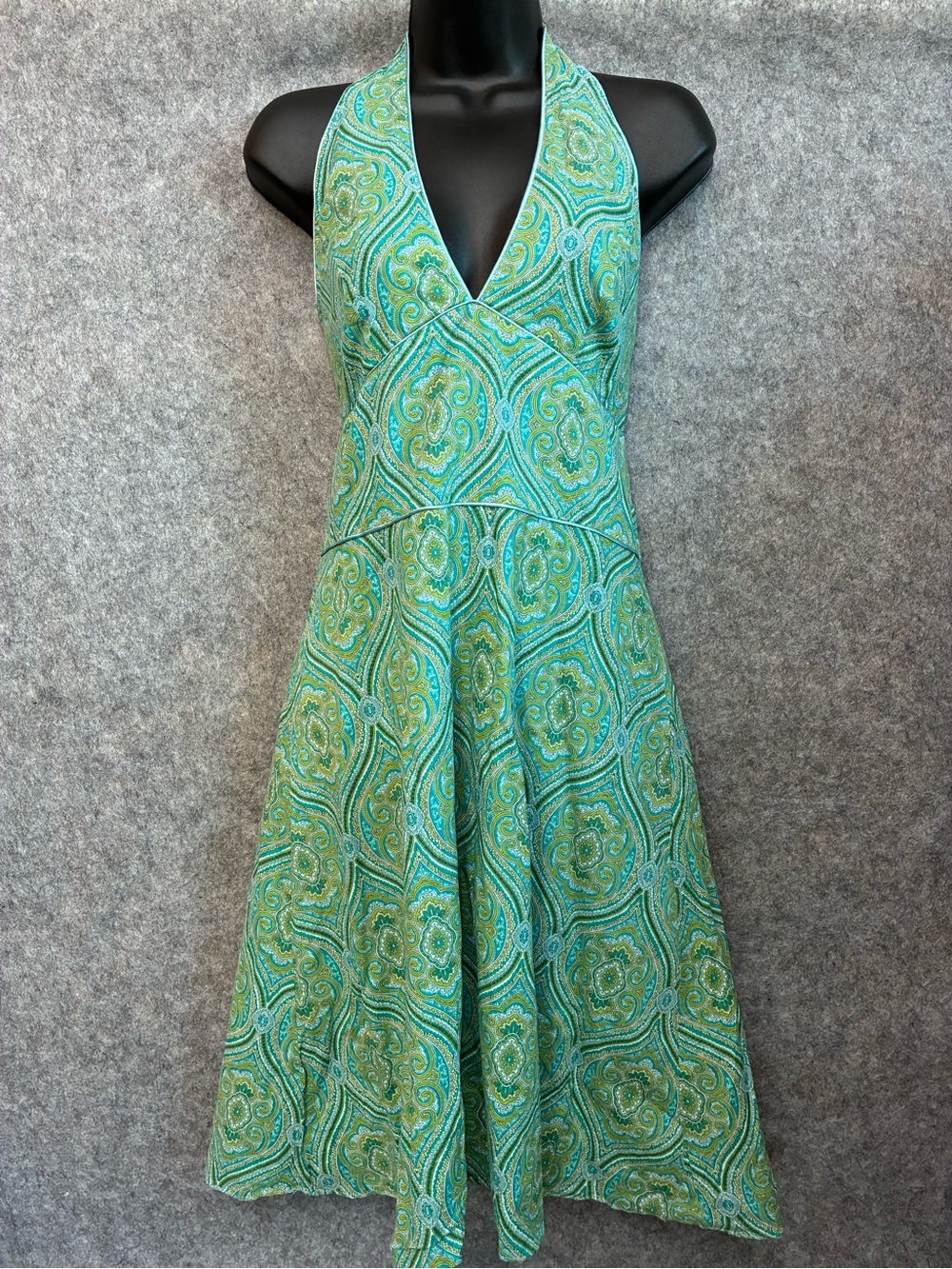 70s Inspired Retro Paisley Halter Midi Dress Hippie Festival A Line Size 14 Flaw